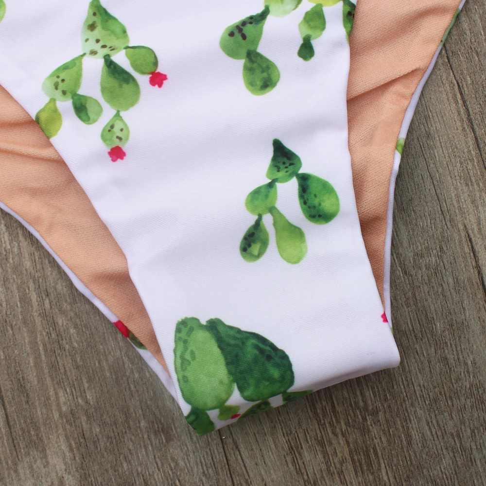 ZMTREE Bandage Swimwear Push Up Bikini Set Cactus Print Swimsuit Cross Back Bathing Suit Summer Beachwear Brazilian Bikini 2017