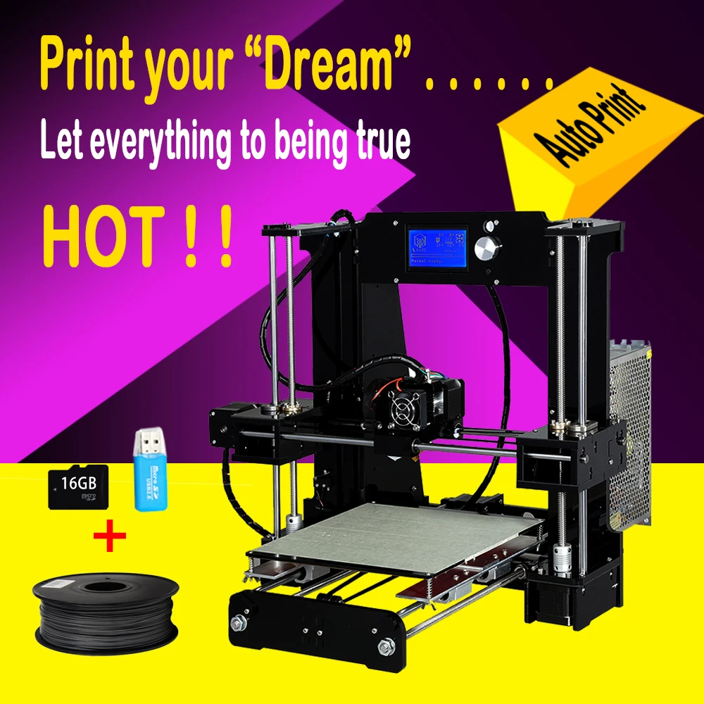 2016 Newest Upgraded LCD DIY 3d Printer, Large Printing Size Reprap Prusa i3 3d-Printer with 1 roll Filament 16G SD Card