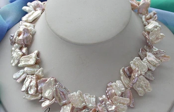 

AA 002495 2row 16" 22mm baroque lavender white biwa pearl necklace