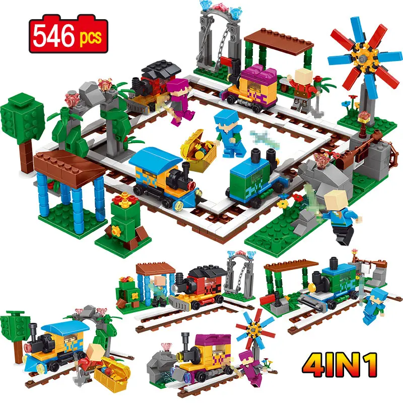

546PCS My World Train Scene Building Blocks Compatible Legoed Minecrafted Animal Alex Action Figures Bricks Children Toys Gifts