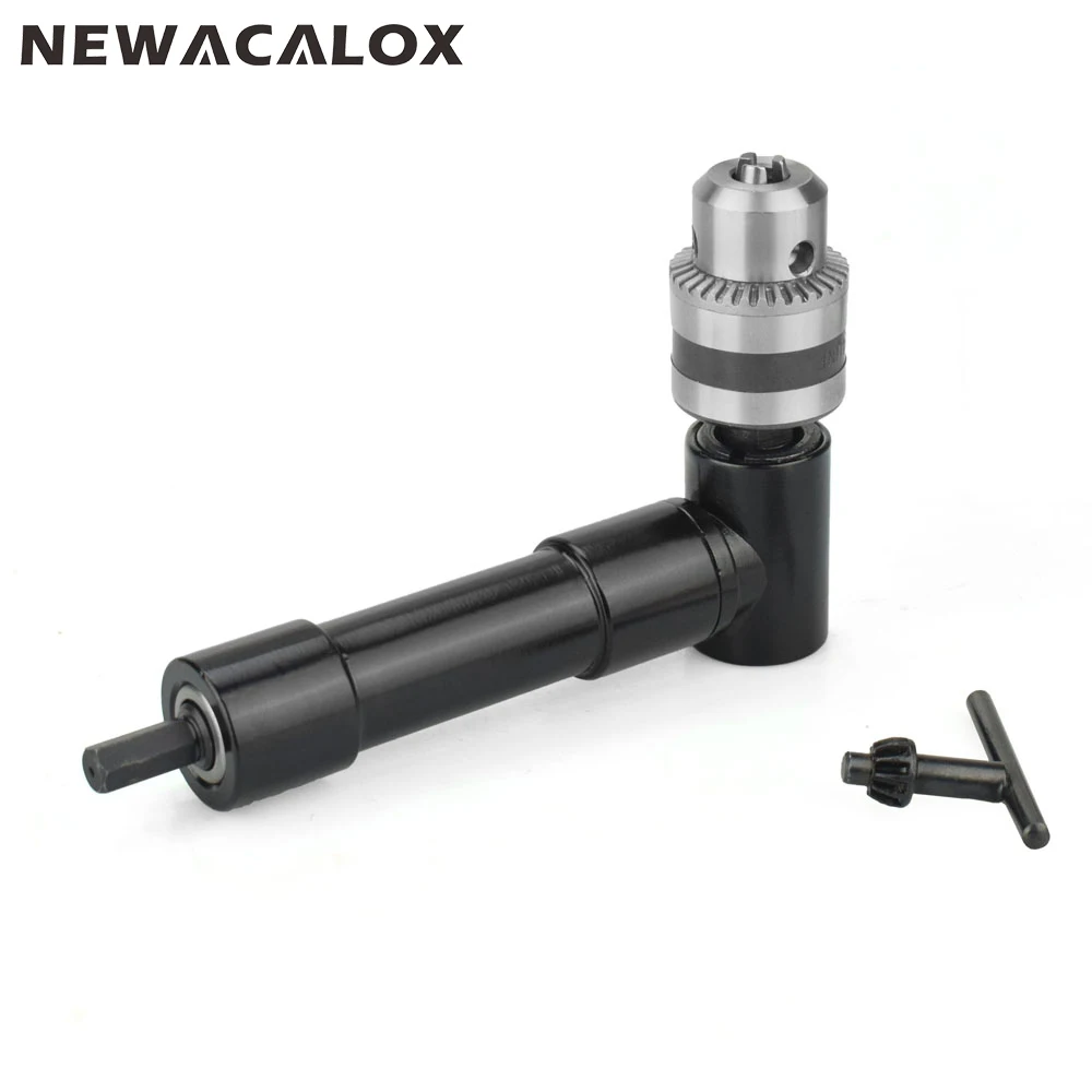 

NEWACALOX 90 Degree Right Angle Electric Drill Corner Turning Device Bend Extending Three-jaw Chuck Range 1-10mm 8mm Hex Shank