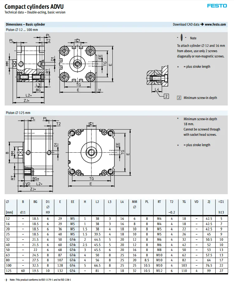 ADVU-25-5-P-A ADVU-25-10-P-A ADVU-25-15-P-A ADVU-25-20-P-A FESTO тонкий компактный воздушный цилиндр ADVU серии