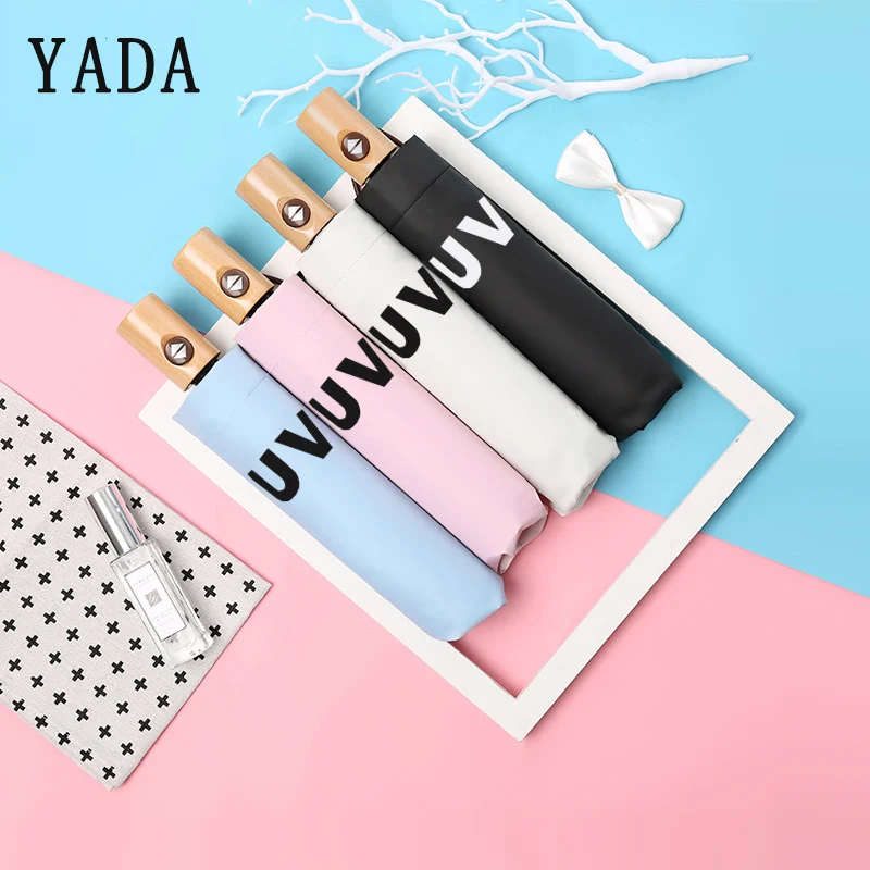 YADA Pure Wood Handle UV Umbrella Windproof Folding Rainy Automatic Umbrellas For Women Men Anti-UV Auto Umbrella Female YD119