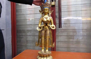 

Tibet Buddhism Copper Bronze gild Stand TaRa Kwan-Yin Guan Yin Buddha Statue