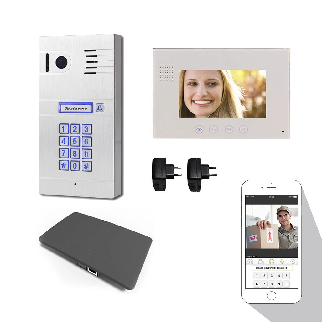 

Wireless WiFi IP Video Doorphone Metal Waterproof HD Camera Video Doorbell Intercom System with 7 inch LCD Monitor 600TVL
