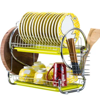 

S-Shaped Double Layer Home Kitchen Dish Plate Bowl Cup Drying Rack Drainer Vegetables Fruit Tableware Organizer