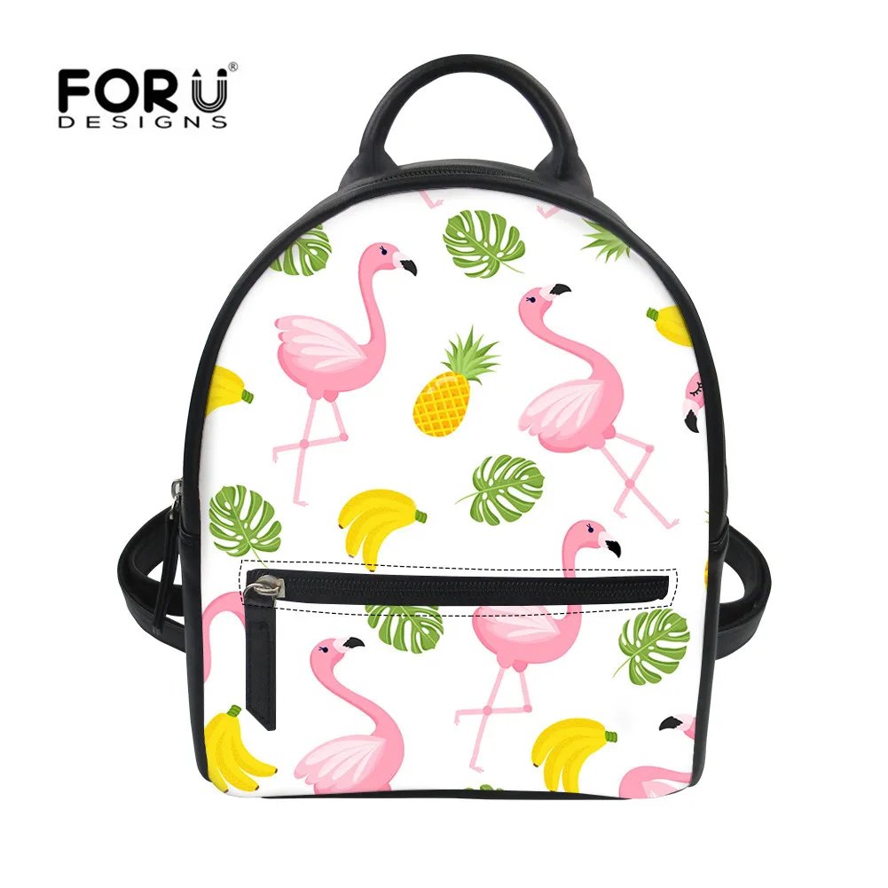 

FORUDESIGNS Flamingo Pu Backpack For Women Leather Korean Style Shoulder Bookbags Causal Cute Cartoon Printing Mini New Daypack