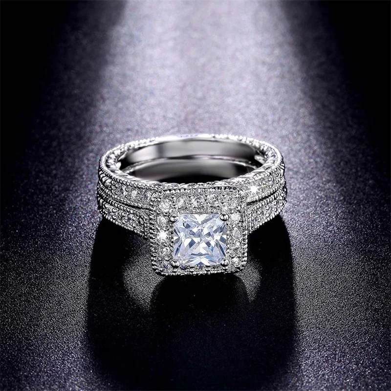 YANHUI Women Cubic CZ Rings Set Luxury 925 Solid Silver Jewelry Wedding Ring Band Promise Engagement Rings For Women ZR293