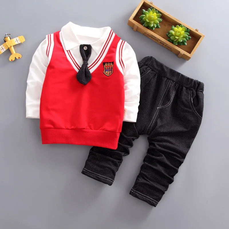 BibiCola/комплекты одежды для маленьких мальчиков, весенние хлопковые комплекты одежды для мальчиков Детский спортивный костюм с длинными рукавами детская одежда для мальчиков - Цвет: red
