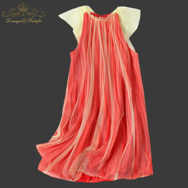 

Domiya&Fakifii Girls Dresses 2018 New Brand Summer Princess Dress Kids Clothes Orange Mesh Design for Baby Girls Clothes 2-10Y