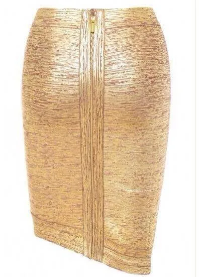 Женские бандажные юбки из золотой фольги, на молнии, асимметричные, вискоза, спандекс, Мини Сексуальная облегающая юбка-карандаш, HL для ночного клуба, мода HL410