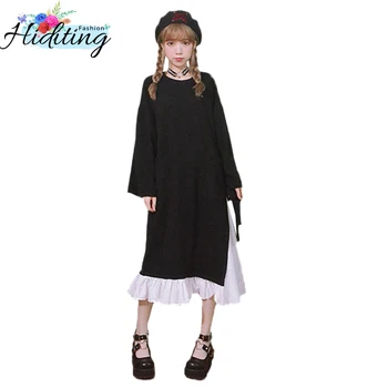

Large Size Dress 2019 Autumn New Dress Loose Lovely Girl Long Dresses Spring Fashion Pullover Round Neck Dresses Xl-4Xl Win42