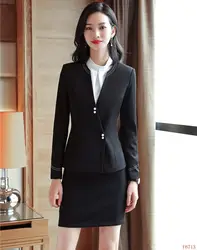 Модная офисная форма дизайн женская деловая костюмная юбка и пиджак Наборы черный блейзер Дамский офисный униформенный стиль