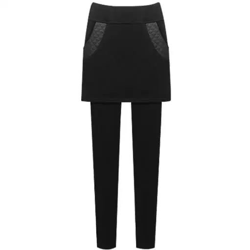 Clobee, женские штаны,, зимние сексуальные Стрейчевые штаны с мини-юбкой, эластичный пояс, Ретро стиль, пэчворк, имитация двух частей, брюки J509 - Цвет: Черный