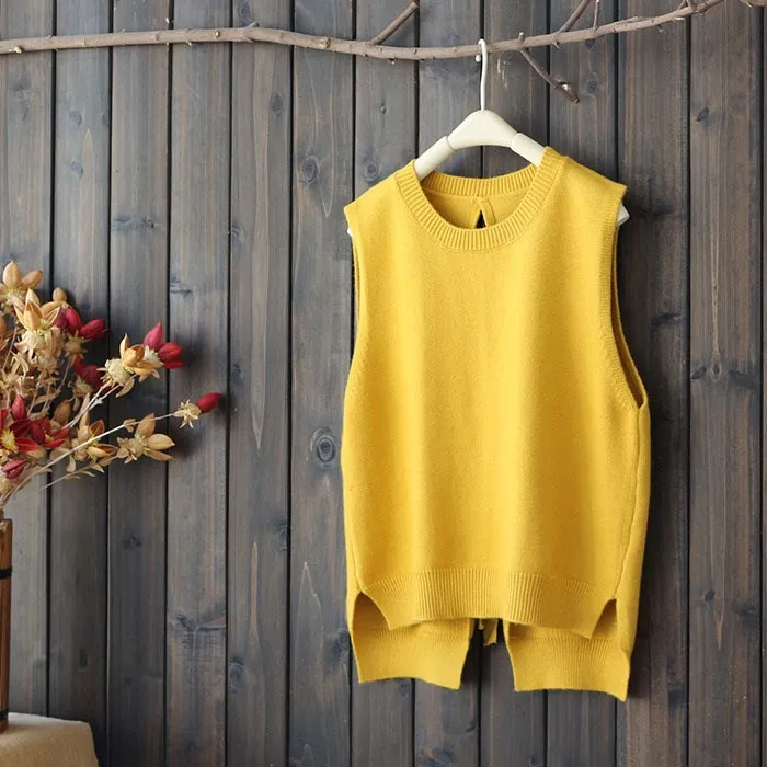 

New Arrival Women Back Lace-Up Loose Vests Casual Thin Sleeveless Pullovers Autumn Winter O-Neck Knitted Waistcoat