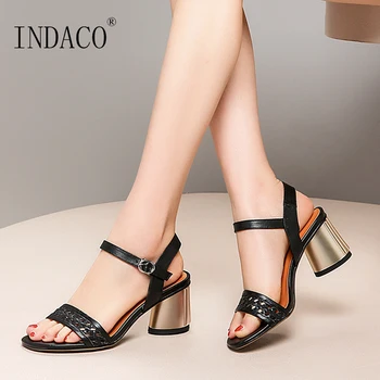 

Shoes Women Sandals High Heels Sandals Women Thick Heel Shoes Leather Weaving Black Silver Summer Shoes Big Size 40 41 42