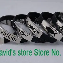 24 шт./лот смешивания Стиль черный силиконовый Браслеты Нержавеющая сталь Пряжка браслет