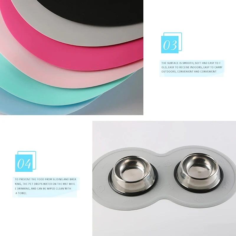 

Silicone Puppy Dog Bowls Pad for Double Dog Waterproof Pet Feeding Mat Anti-slip Placemat Durable Chew-resistant Dog Accessories