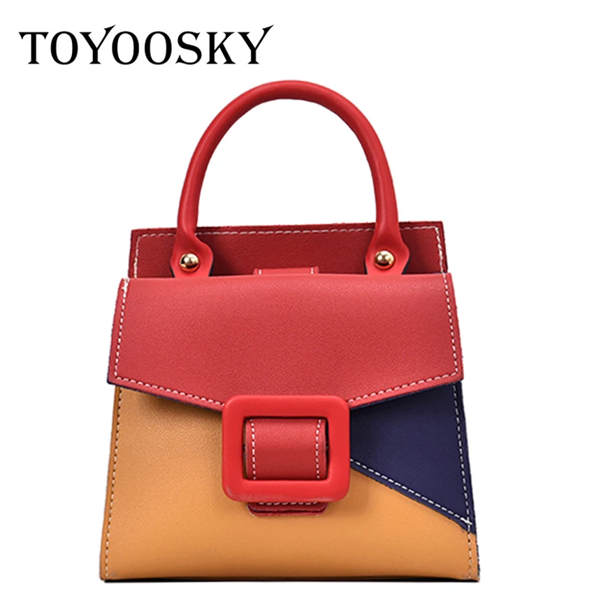 

TOYOOSKY Female Small Flap Bag New Trend PU Leather Women Shoulder Messenger Bag Panelled Color Fashion Small Square Bag