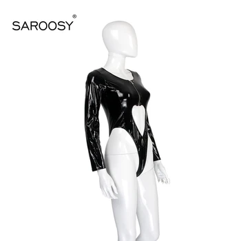 SAROOSY Faux Leather High Elastic Bodysuit  4