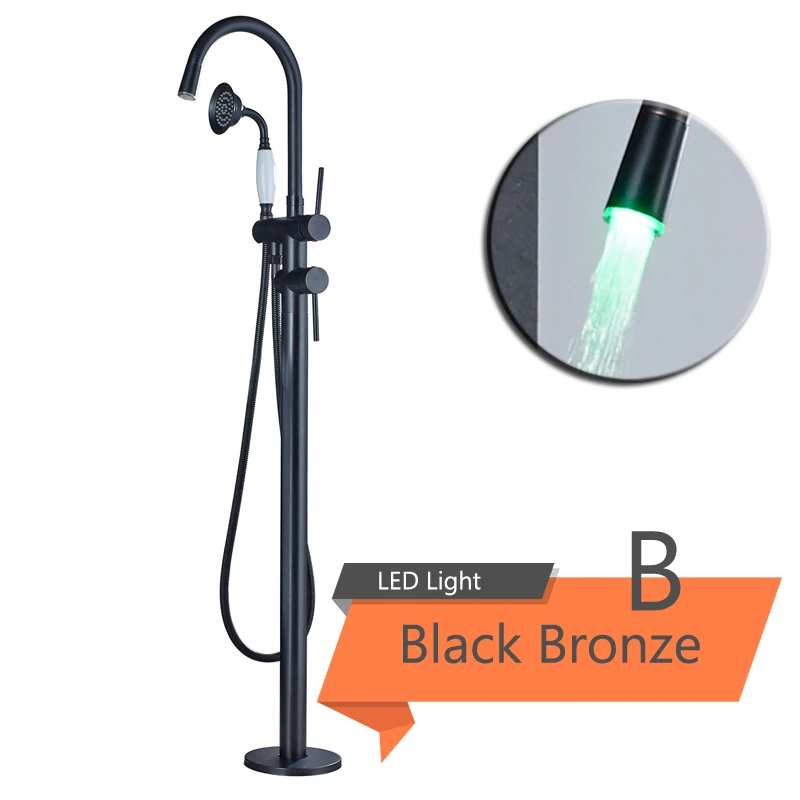 Отдельно стоящий кран для ванной светодиодный светильник для ванной комнаты смеситель для раковины однополюсный напольный смеситель для ванной с ручным душа - Цвет: Black Bronze B