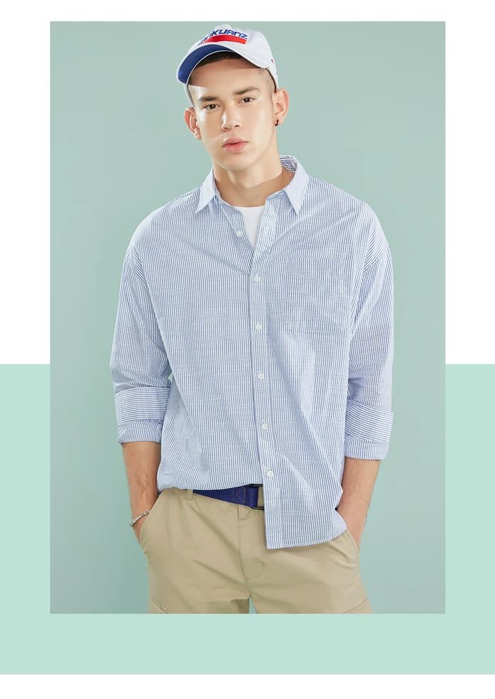 Giordano мужская простая рубашка с длинными рукавами из натурального хлопка, имеет два варианта окраса