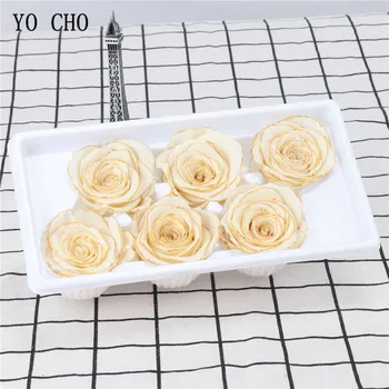 

YO CHO Rose Eternal Flower Golden Rim Preserved Fresh Rose Flower 6 Heads Pink Valentine's Day Gift Wedding Mother's Day Flower
