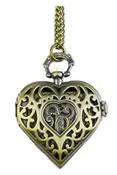 Практичные полые в форме сердца карманные часы ожерелье подвеска цепь бронза