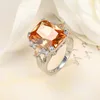 Anillo de piedra de circonia cúbica color champán grande clásico cristal naranja CZ corte lujo anillo de color Plata joyería de mujer ► Foto 1/5