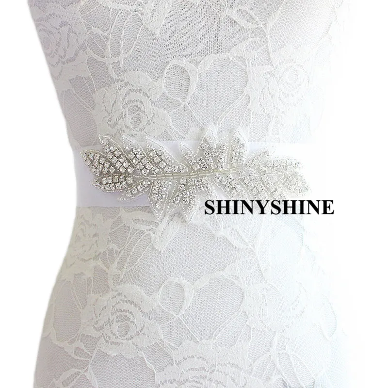 ShinyShine(1 piece)Hand beaded sewing bridal crystal rhinestone applique patch iron on for wedding dresses DIY sash RA008