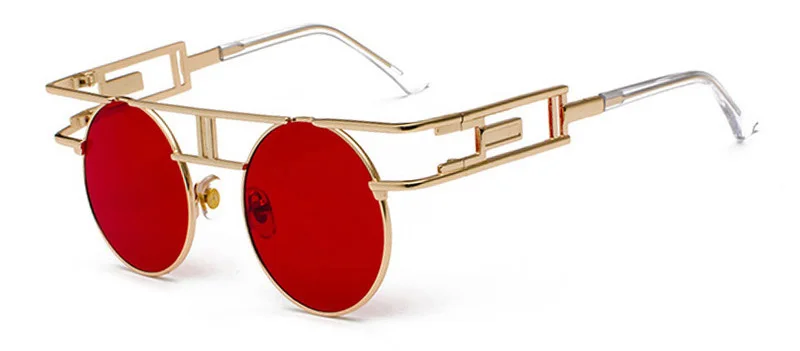 SHAUNA, классические, готические, солнцезащитные очки, модные, для женщин, металлическая оправа, стимпанк, солнцезащитные очки, для мужчин, Ретро стиль, для мужчин, Круглые, панк очки, uv400 - Цвет линз: Golden Clear Red