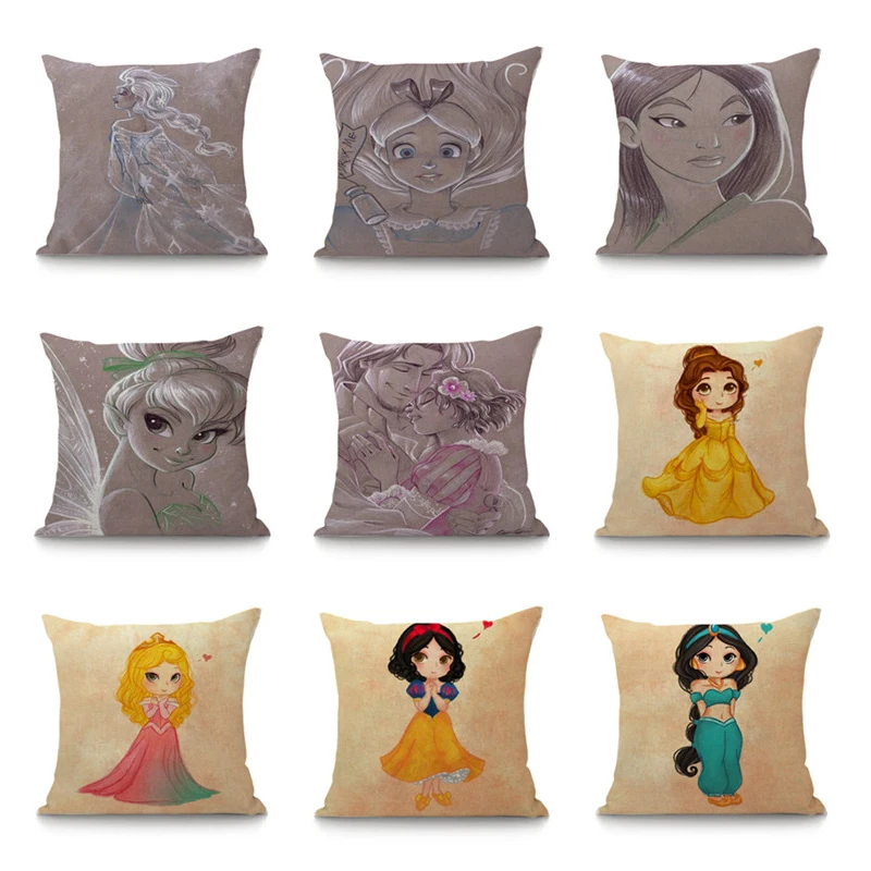 

Mermaid Princess Cushion Cover Linen Cotton Pillow Case 45x45cm Decorative Cushion Throw Pillowcase Sofa Car Room Decoration