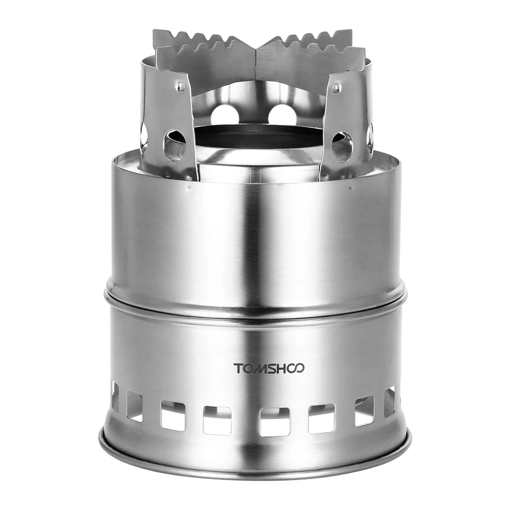 TOMSHOO Portable Stainless Steel Camping Stove Folding Windproof Wood