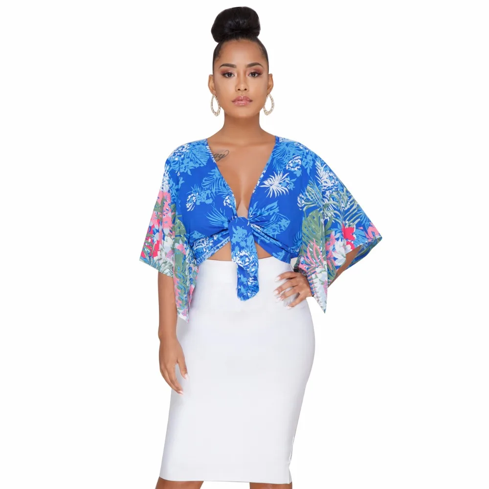 2018 Hot Sale Fashion Bodycon Women T-shirt Sexy Lace Summer V-neck Print Night Party Braces bat sleeve top cloak on chest (29)