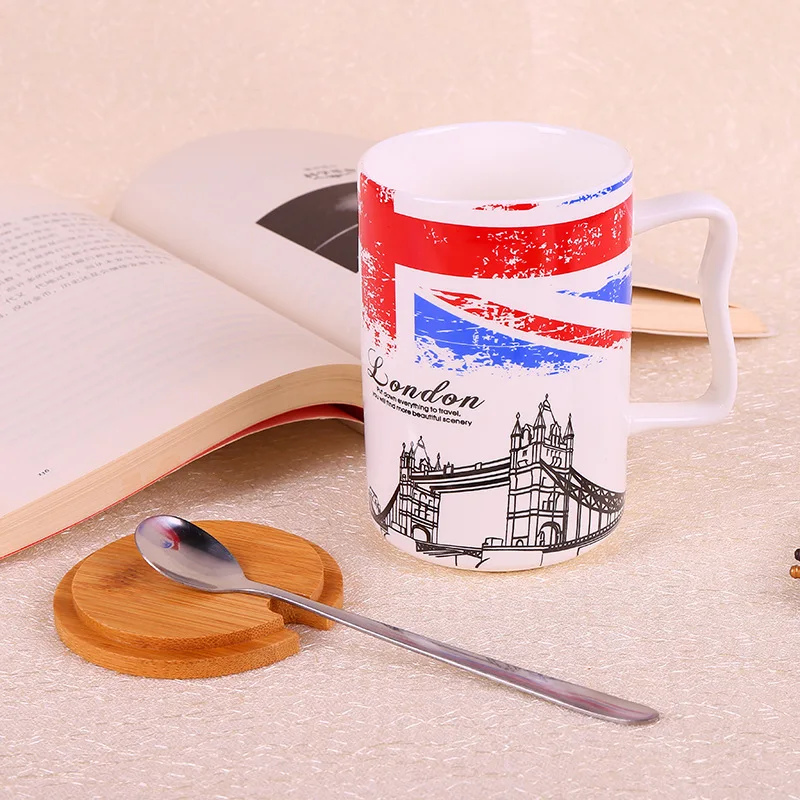 Лондон Англия символ колесо обозрения керамическая чашка воды кофе кружка для молока на завтрак с крышкой и ложкой бамбуковая крышка Caneca Taza кафе - Цвет: Tower Bridge