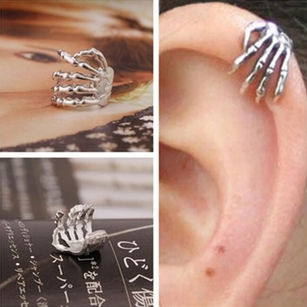 

Punk Style Unisex Silver Color Skeleton Finger Hand Ear Cuff Ear Clip Simple Design