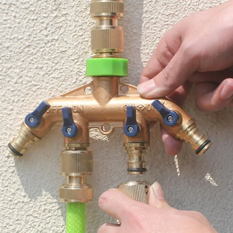 Garden Hose Water Pipes 4 Outlets Copper Connector Qiuck Copper Connector for Irrigating Garden