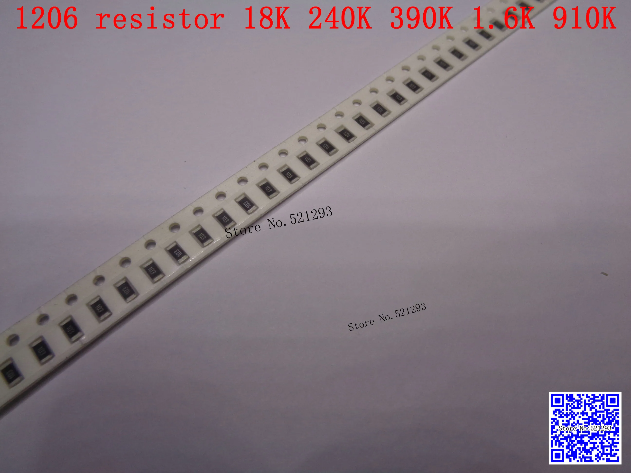 

1206 F SMD resistor 1/4W 18K 240K 390K 1.6K 910K ohm 1% 3216 Chip resistor 500PCS/LOT