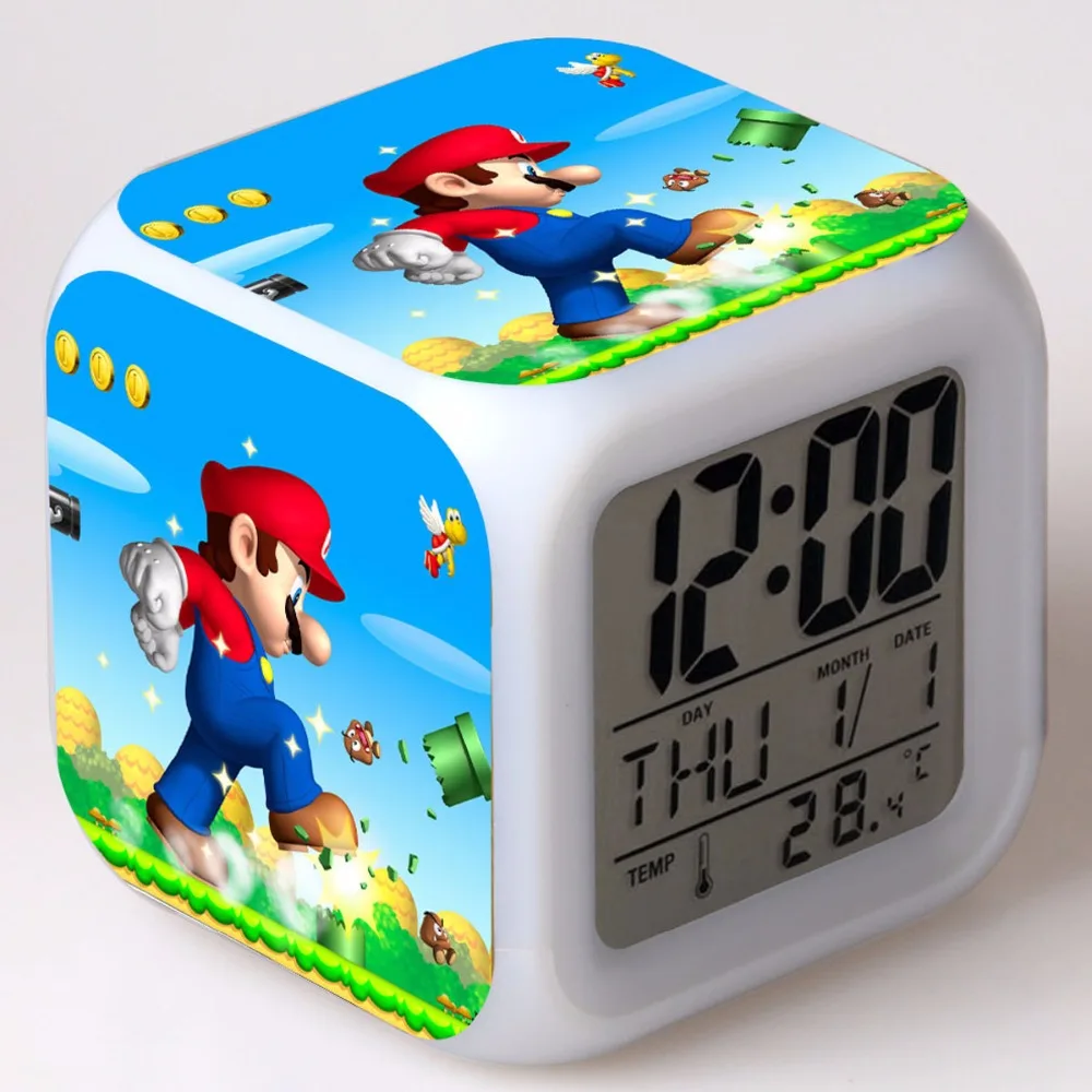 

New Super Mario Bros Alarm Clock,Glowing LED Color Change Digital alarm clock For Kids birthday gift toys Alarm Clock
