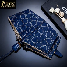 TTK бренд автоматический зонтик дождь для женщин с принтом сердца анти УФ три складные кружевные зонтики дамы зонтик ветростойкий 4 цвета