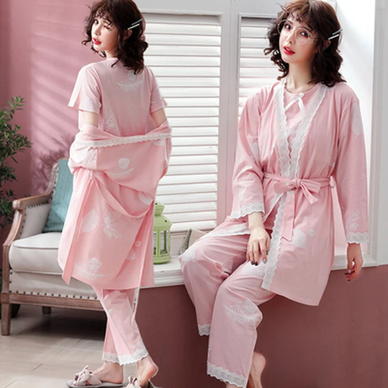 

3PCS/Set Cotton Maternity Nursing Pajamas Suit Pregnancy Nightwear Spring Breastfeeding Sleepwear Clothes for Pregnant Women