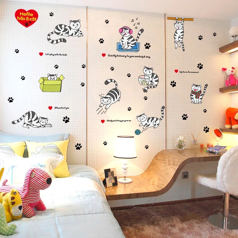 Cartoon cat creative bedroom wall stickers dormitory wall painting room decoration kitchen stickers wall wall stickers