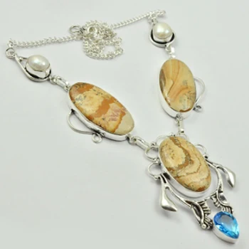 

Picture Jaspers & Blue topas Necklace Silver Overlay over Copper, 54cm , N2895