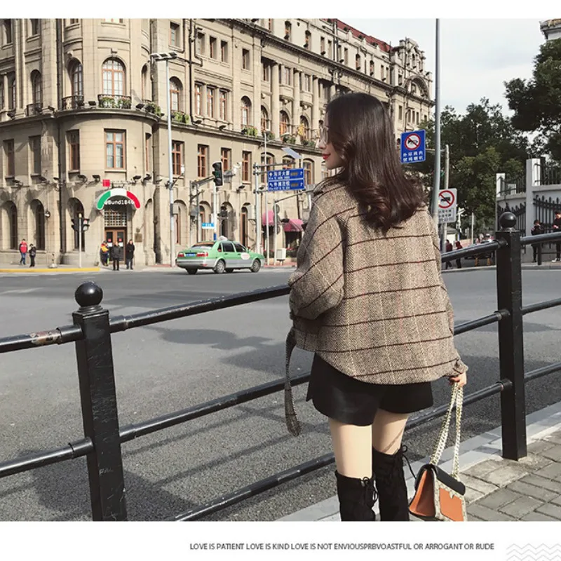 And Wool Casaco Camel Abrigos Plaid Woolen New Women Feminino Short Autumn Winter Fashion Coat Invierno 2018 Mujer Loose ZYwTAYgfq