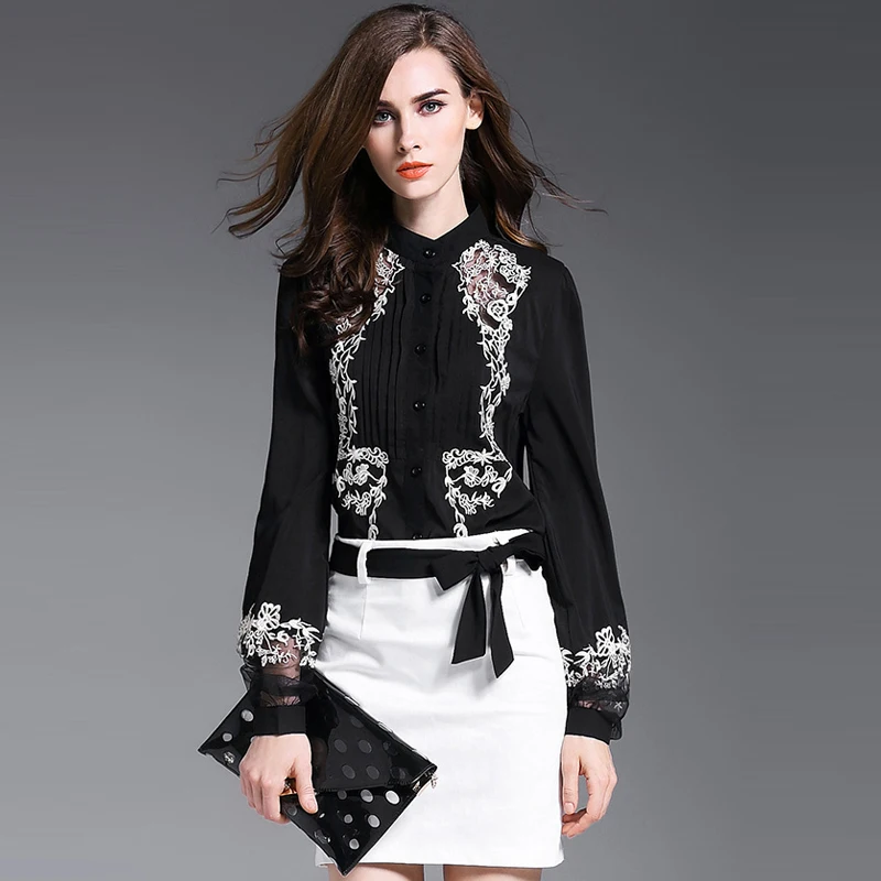 Black embroidery blouse ethnic style blouse shirt women 2018 lady Black embroidery blouse ethnic style blouse shirt women 2018 lady