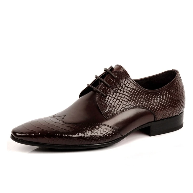 

Brand Genuine Cow Leather Mens Wedding Shoes Crocodile Printing Style Black Brown Italian Men Formal Shoes JMH-A0030