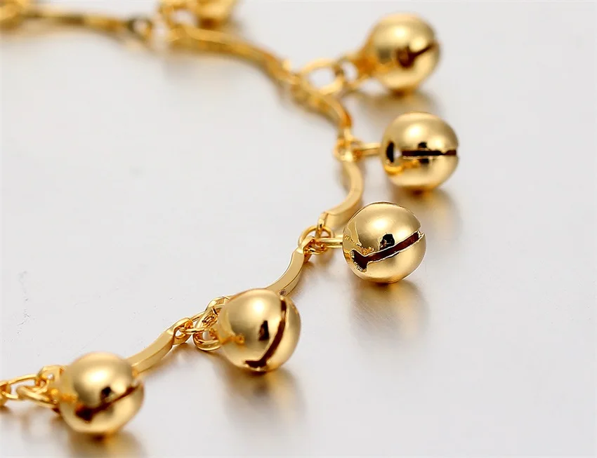 New Yellow Gold Color Bead Bells Charms Chain Friendship Ankle bracelet Anklet For Womens Girls Summer Beach Foot Jewelry