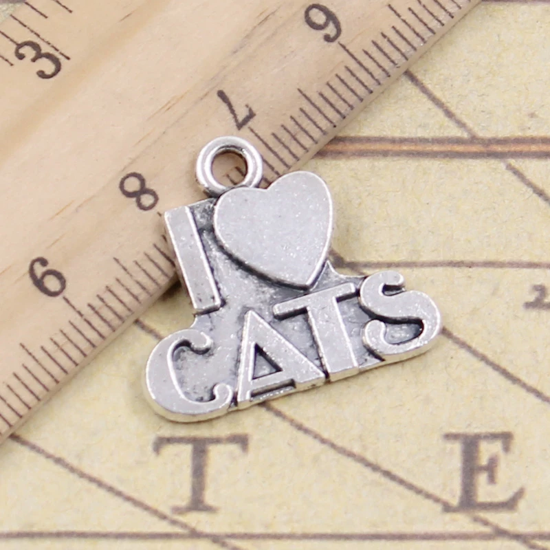 10 шт. Подвески I LOVE CATS 23x21 мм тибетские посеребренные Подвески антикварные ювелирные изделия Изготовление DIY ручной работы