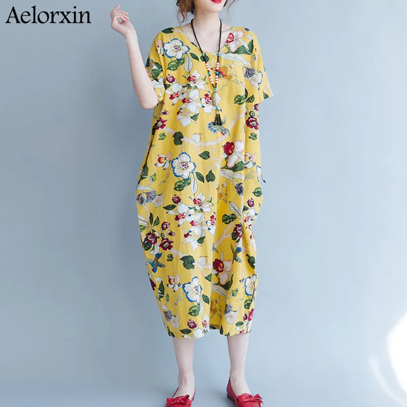 Aelorxin 2019 летнее платье для женщин свободное хлопковое льняное винтажное