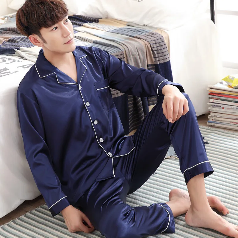 Purple Men Nightwear 2pc Shirt Pants Sleep Pajamas Sets Sleepwear Spring Autumn Rayon Silky Nightgown Robe Clothes L - XXXL cotton pajama pants